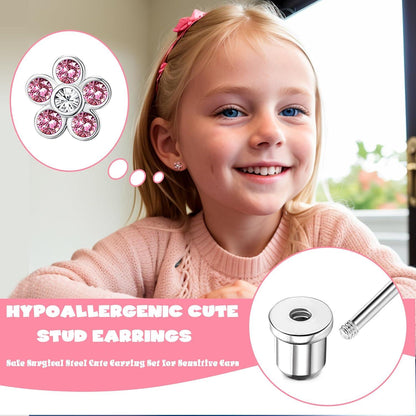24 Paar Hypoallergen Ohrringe Chirurgenstahl Set Mädchen Zirkonia Opal Blume Schmetterling Kinder Silber
