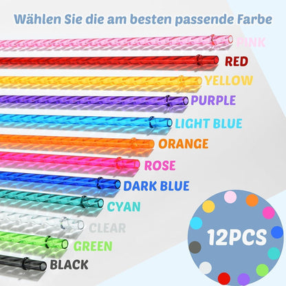 Wiederverwendbare Strohhalme 12er Set mit Bürste – Spiralmuster & Klar