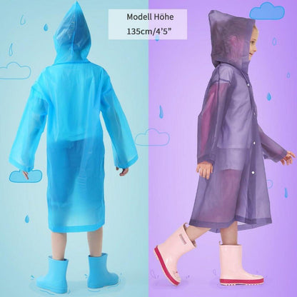 2er Set Kinder Regenponcho mit Kapuze und Ärmeln, wiederverwendbar, blau & lila