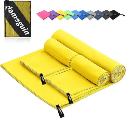 3er-Set Mikrofaser Fitness Handtuch Gelb 180x80cm & 2x40cm