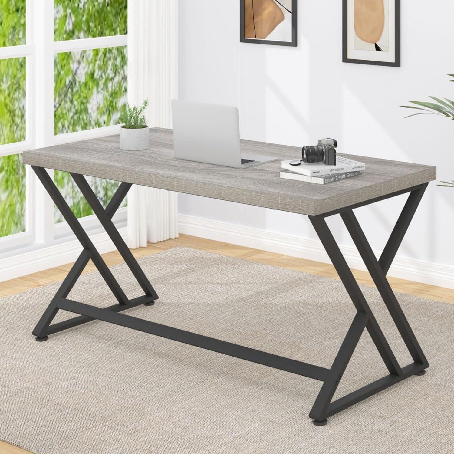 Industrie Design Schreibtisch 140x60x75.5 cm Grau Schwarz