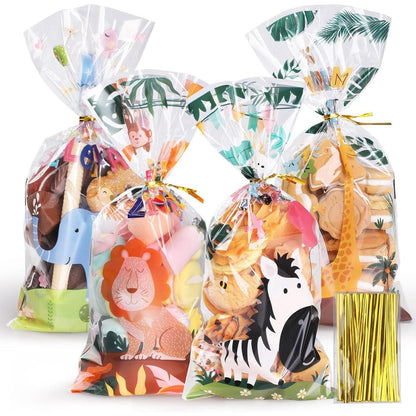 100 Zellophantüten mit Tier-Muster für Süßigkeiten & Geschenke