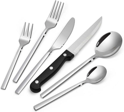 36-teiliges Besteck Set für 6 Personen mit Steakmessern - Edelstahl