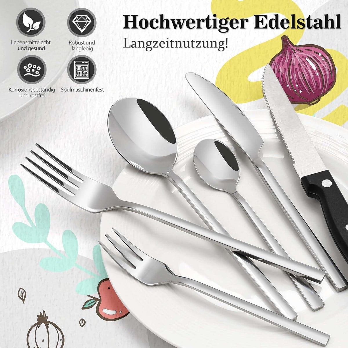 Edelstahl Besteckset 6 Personen 36-teilig Steakmesser