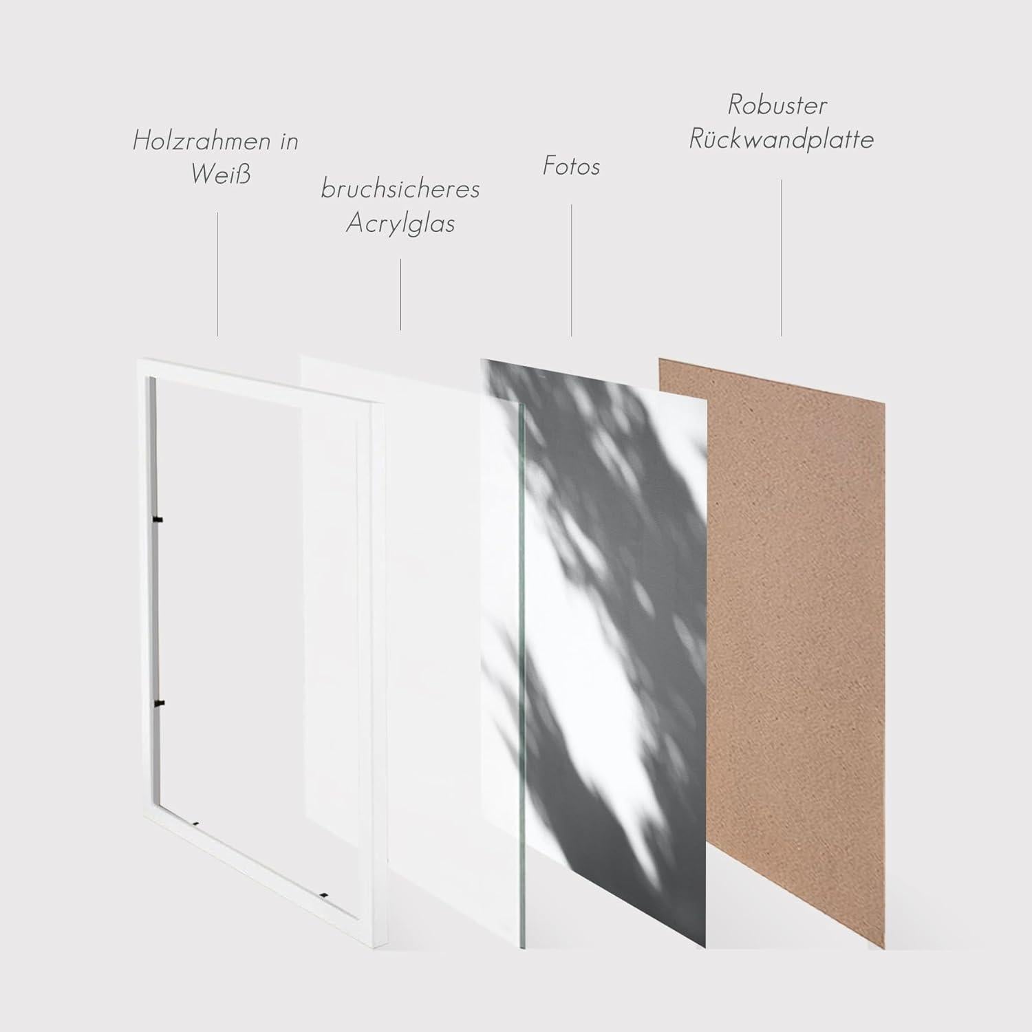 Bilderrahmen Set Weiß Holz 20x20cm Quadratisch 3er Fotorahmen mit