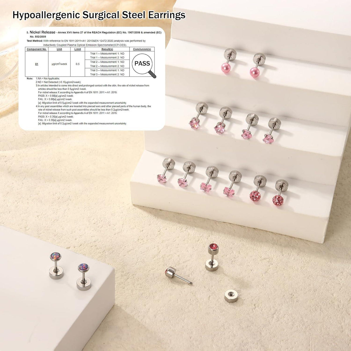Hypoallergene Opal Perle Zirkonia Ohrstecker Set Chirurgenstahl 8 Paar