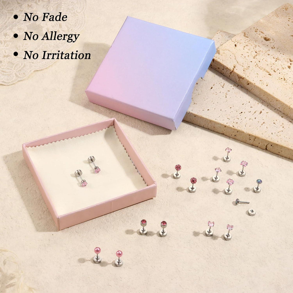 8 Paar Klein Ohrstecker Chirurgenstahl Opal Perle Zirkonia Ohrringe