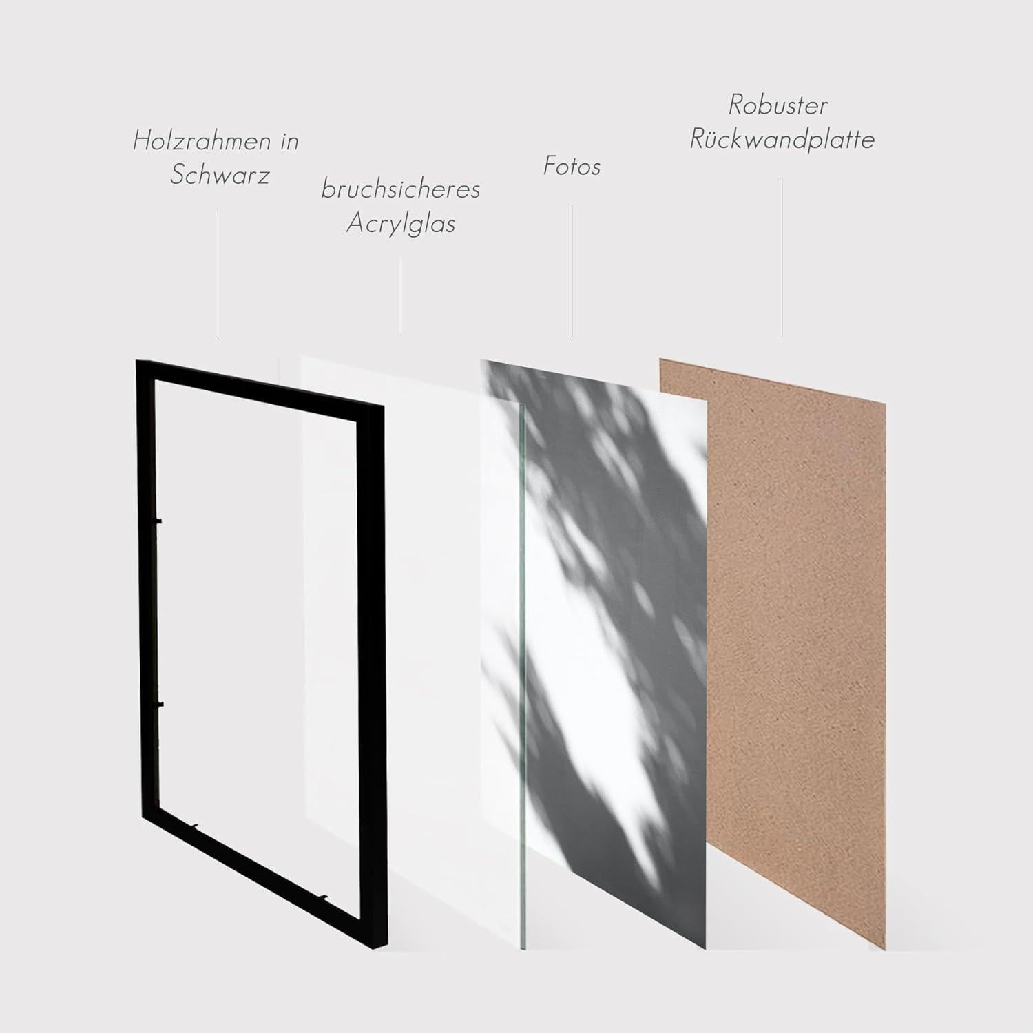 Bilderrahmen Schwarz 15x15cm Holz Quadratisch 3er Set Fotorahmen