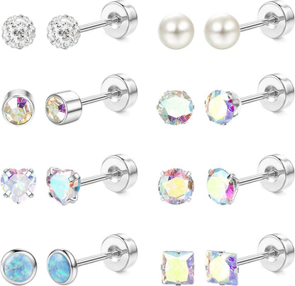 Hypoallergene Chirurgenstahl Ohrstecker Set Opal Perle Zirkonia