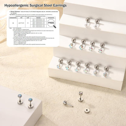 Opal Perle Zirkonia Ohrstecker Set 8 Paar Chirurgenstahl Damen