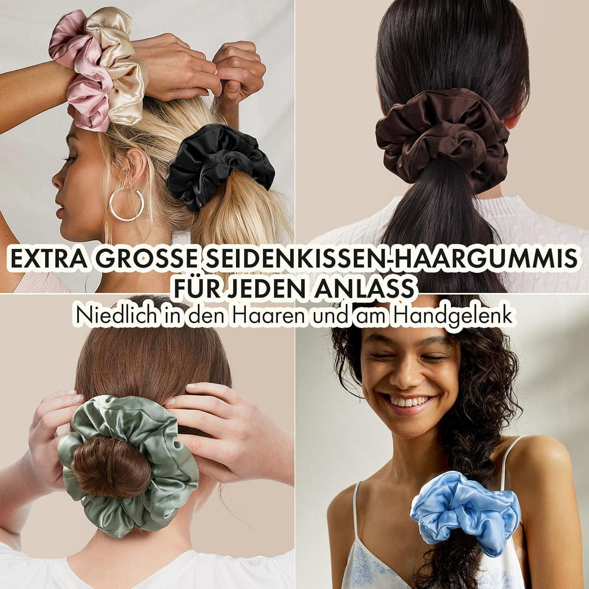 LILYSILK Damen 100% Maulbeerseide Jumbo Haargummi XL Schwarz