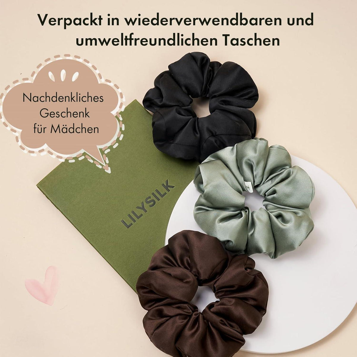 Damen XL Maulbeerseide Haargummi Frauen große Seide Schleife dunkelbraun