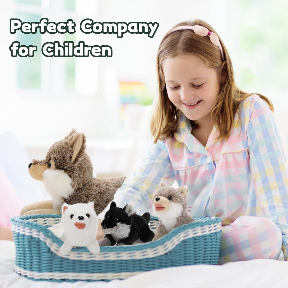XXL Plüsch Wolf mit 3 Babys – Kuscheltier 50cm für Kinder