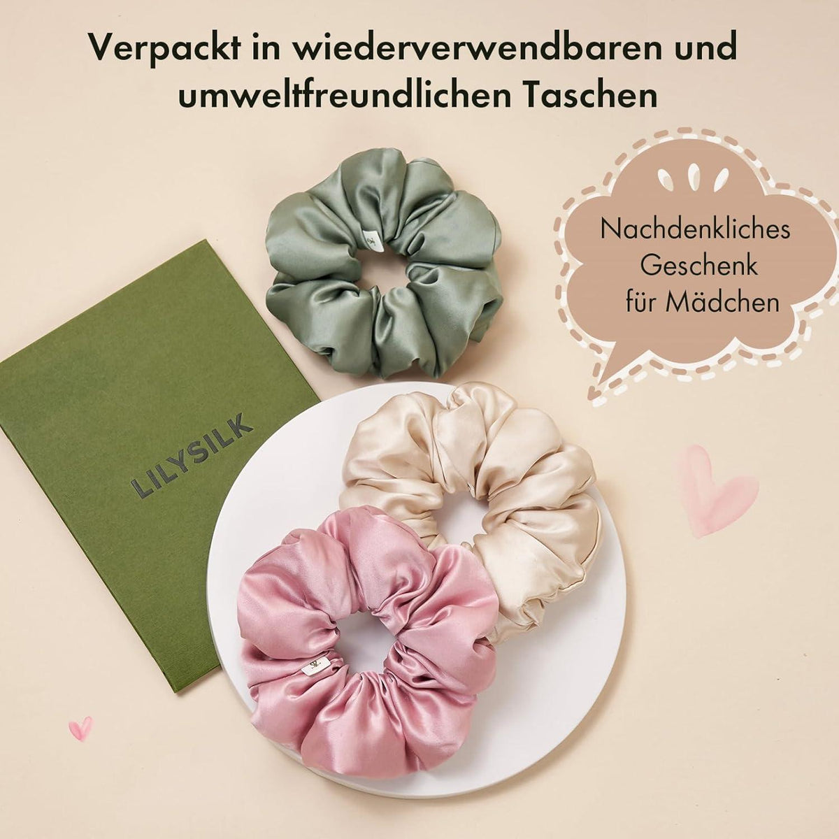Luxuriöser Seiden Jumbo Haargummi Damen 100% Maulbeerseide XL Haarband Pink