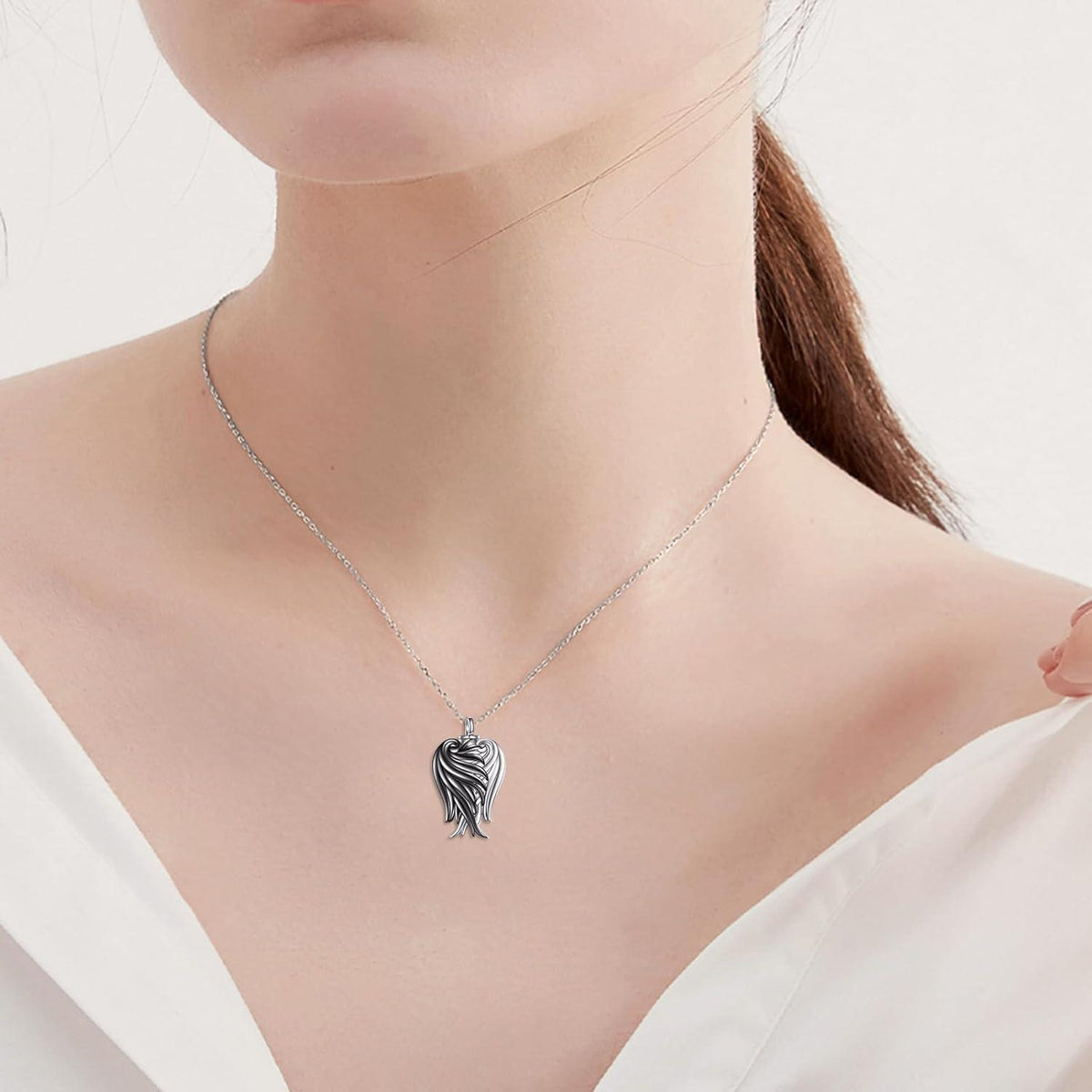 Engel Flügel Urne Halskette für Damen 925 Silber Schwarz