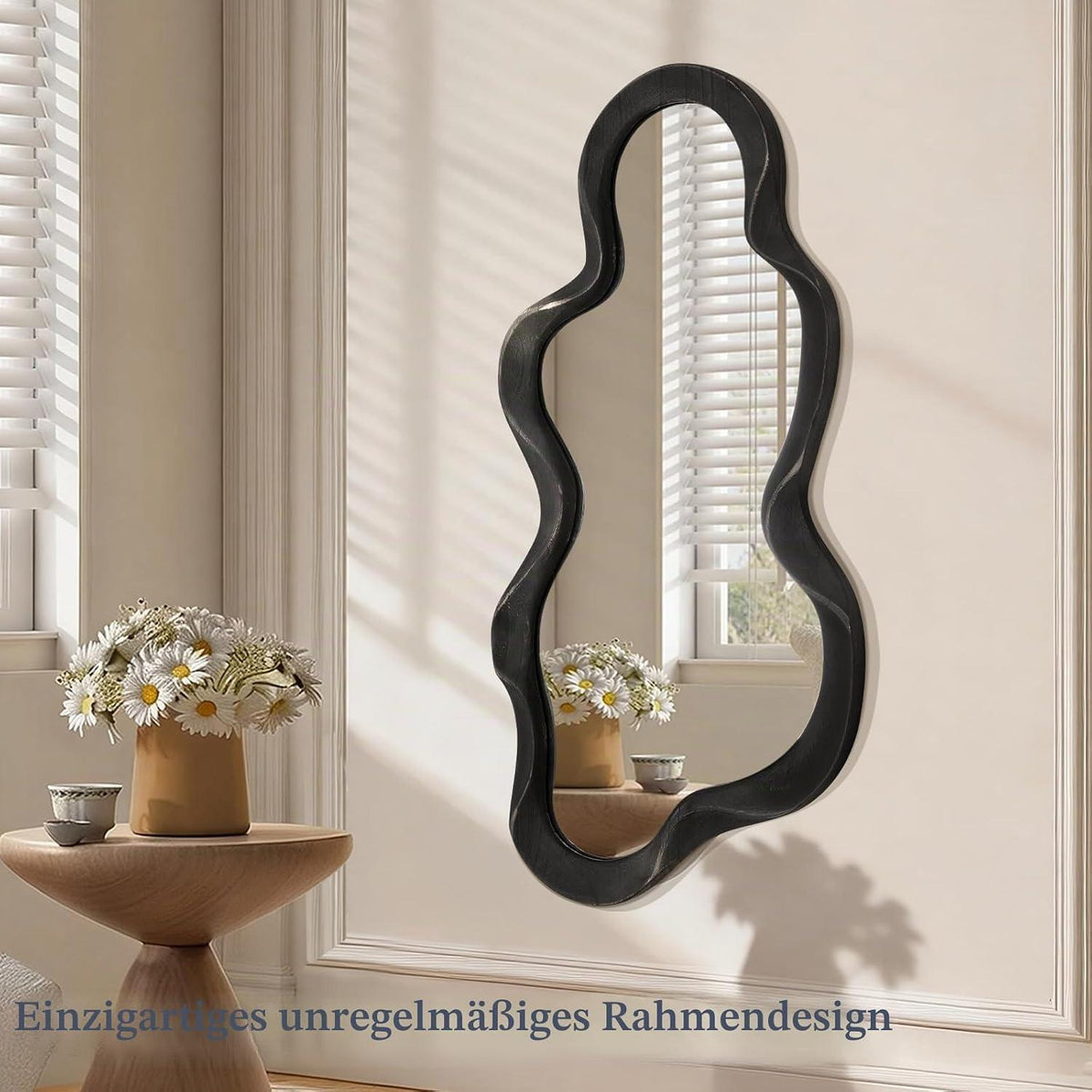 Asymmetrischer Wolkenspiegel mit Holzrahmen – 76x36 cm Wanddeko