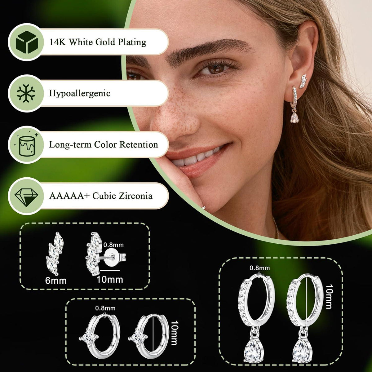 JeweBella Ohrringe Set Silber 925 Damen 14K Gold Zirkonia Schmetterling