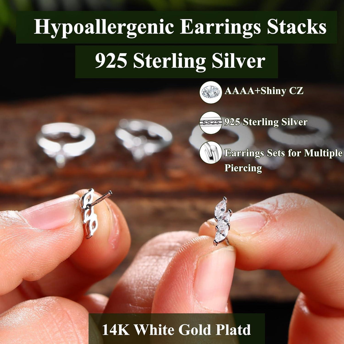Damen Ohrringe 925 Silber 14K Vergoldet Creolen Zirkonia Schmetterling