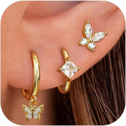 Ohrringe Silber 925 Damen Mädchen 14K Vergoldet Zirkonia Set