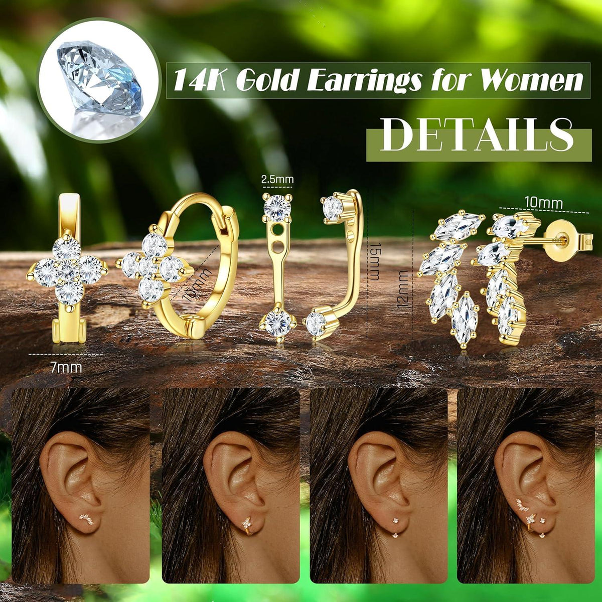 Ohrringe Silber 925 Damen Mädchen Set Vergoldet Zirkonia