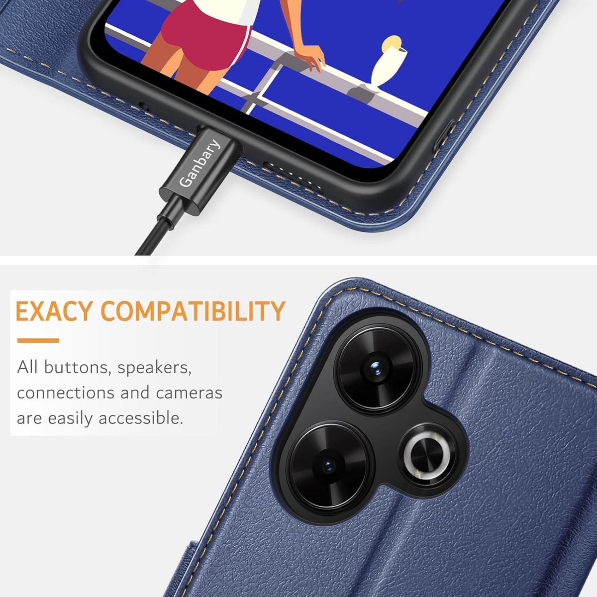 Xiaomi Redmi 13 4G Leder Klapphülle Blau - Magnetverschluss - Standfunktion