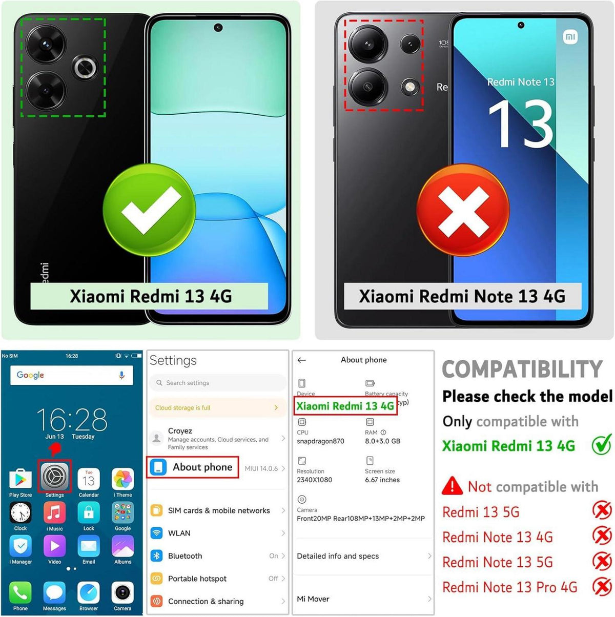 Xiaomi Redmi 13 4G/Poco M6 4G Hülle, Premium Leder