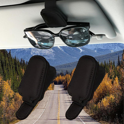2er Set Leder Brillenhalter für Auto Sonnenblende Magnetisch