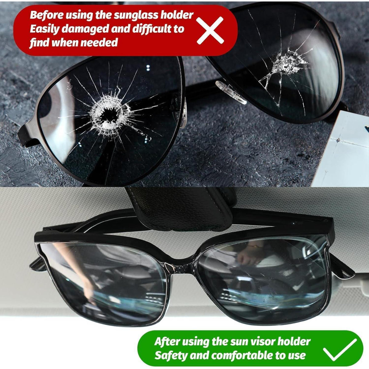 2er Set Leder Brillenhalter für Auto Sonnenblende Magnetisch