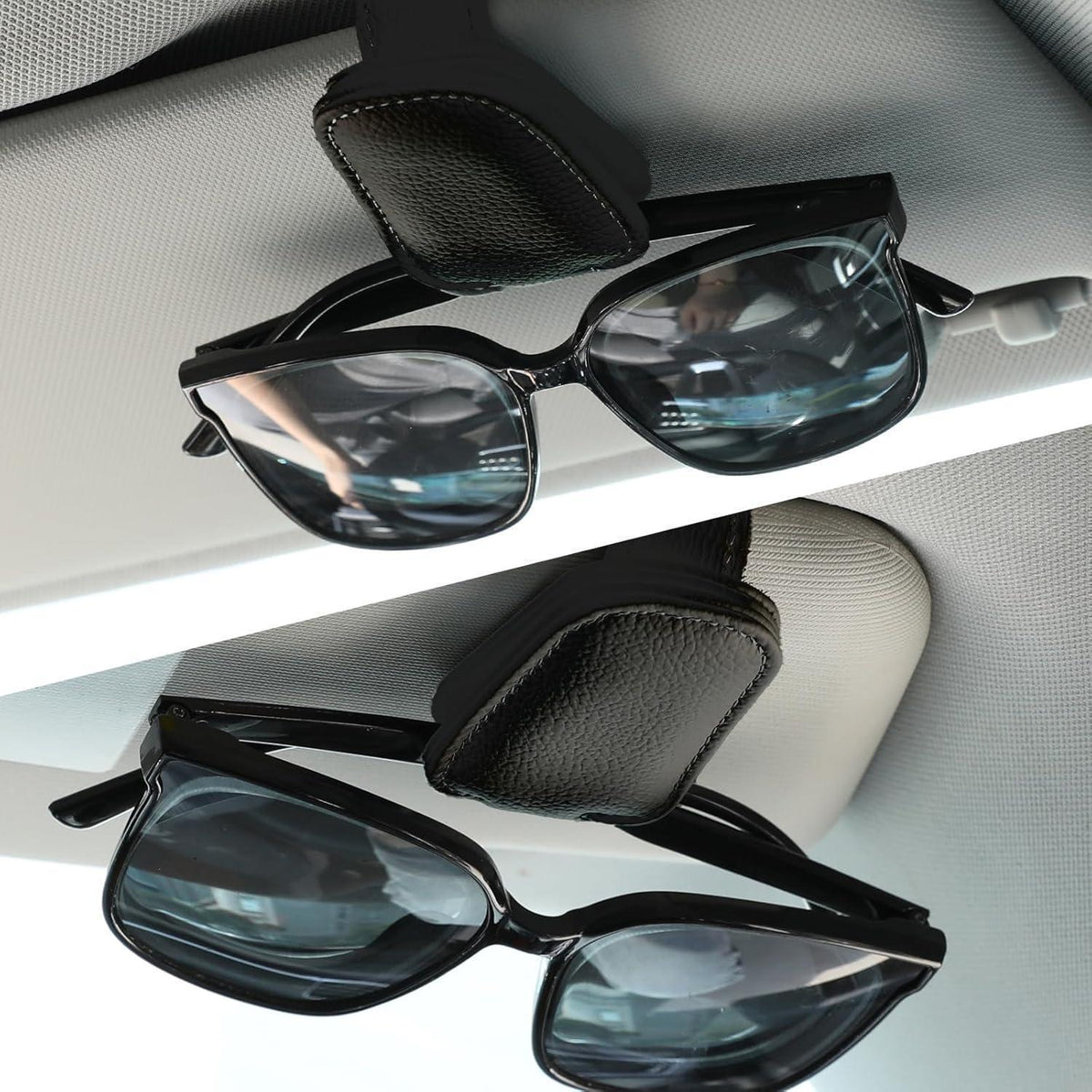 2er Set Leder Brillenhalter für Auto Sonnenblende Magnetisch