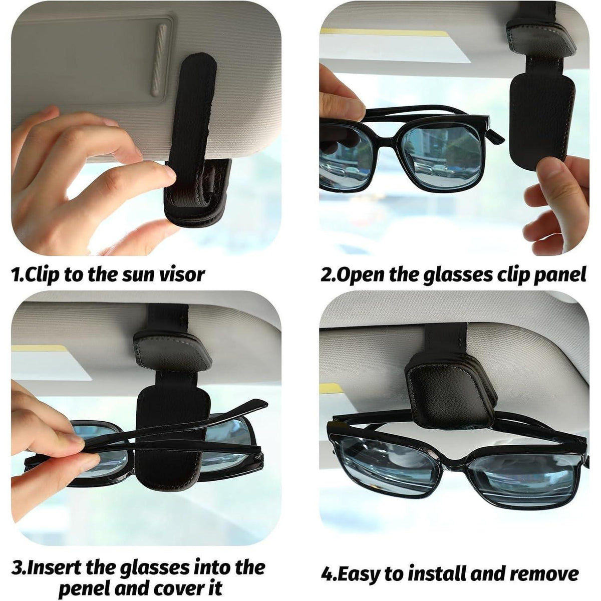 2er Set Leder Brillenhalter für Auto Sonnenblende Magnetisch