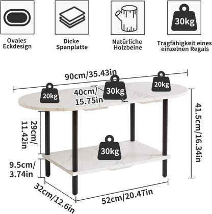 Moderner Couchtisch mit 2-stufigem Stauraum, Weiß/Schwarz