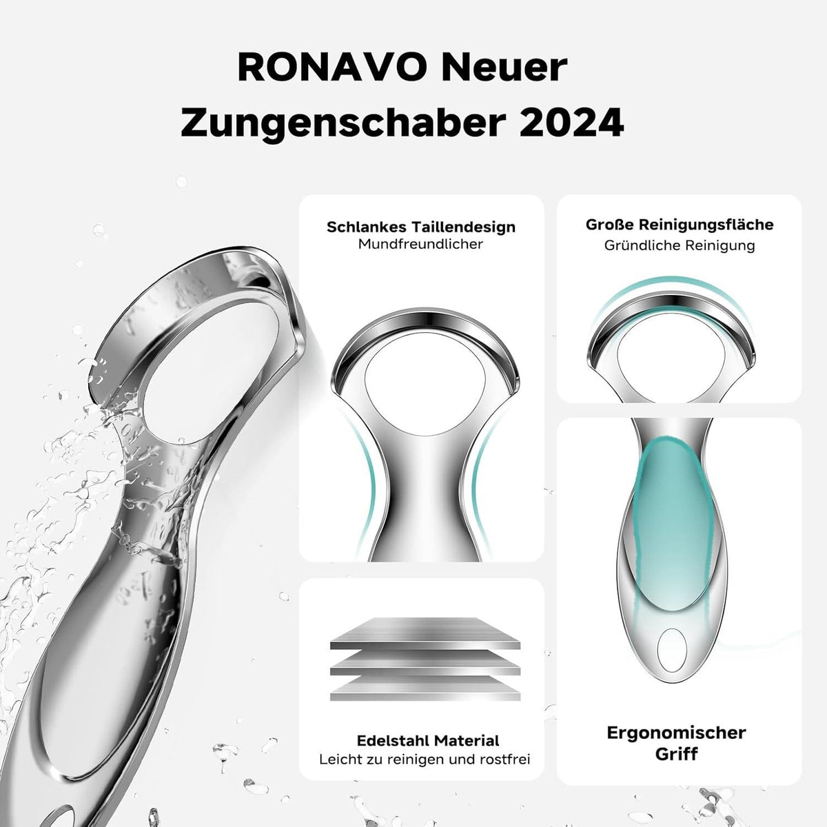 Zungenschaber mit Reiseetui Zungenreiniger Metall Tongue Scraper Cleaner Mundgeruchpflege
