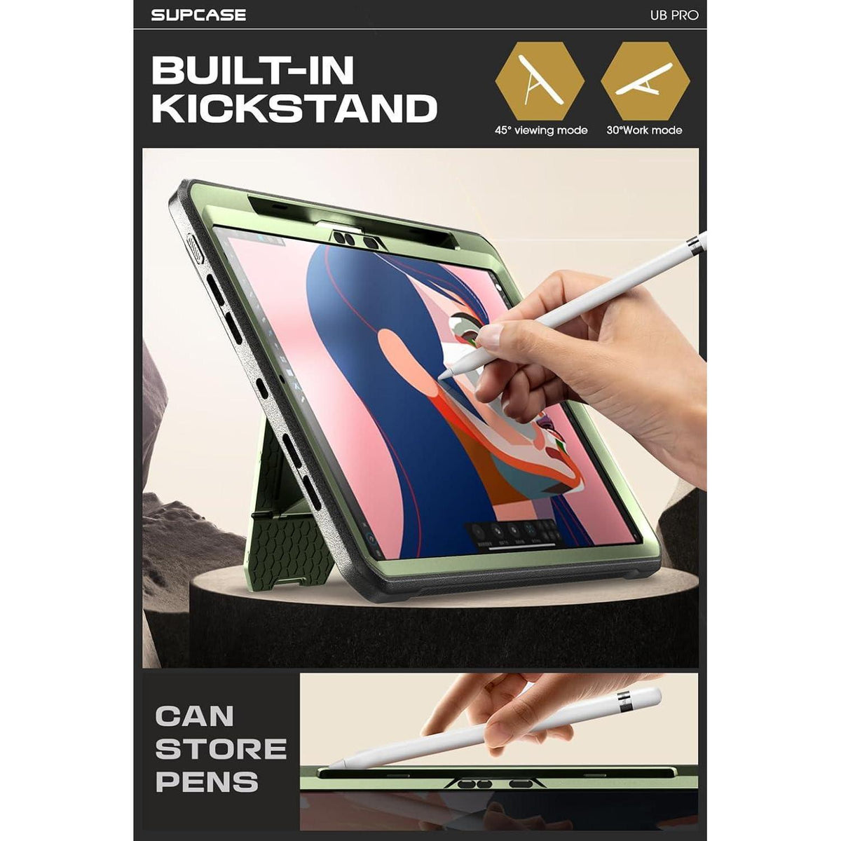 iPad Pro 13" Hülle M4 2024 mit Stifthalter & Ständer Grün