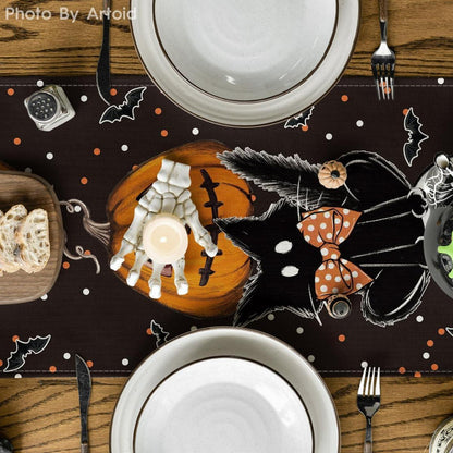 Halloween Tischläufer mit Polka Dot Ghost und Kürbissen 40x180 cm