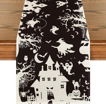 Spooky Halloween Tischläufer Haunted House Witch 40x140 cm