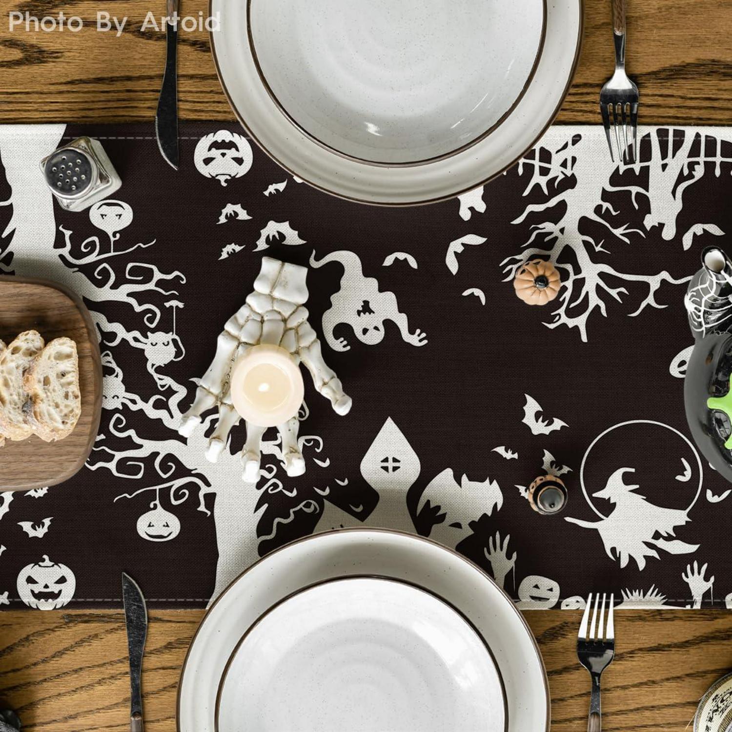 Spooky Halloween Tischläufer Haunted House Witch 40x140 cm