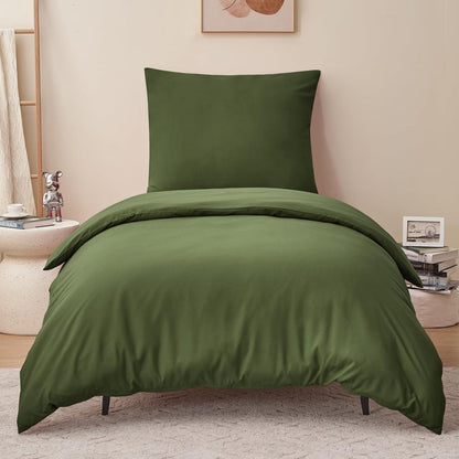 Bettwäsche-Set 155x220 cm Olivgrün Mikrofaser mit Reißverschluss