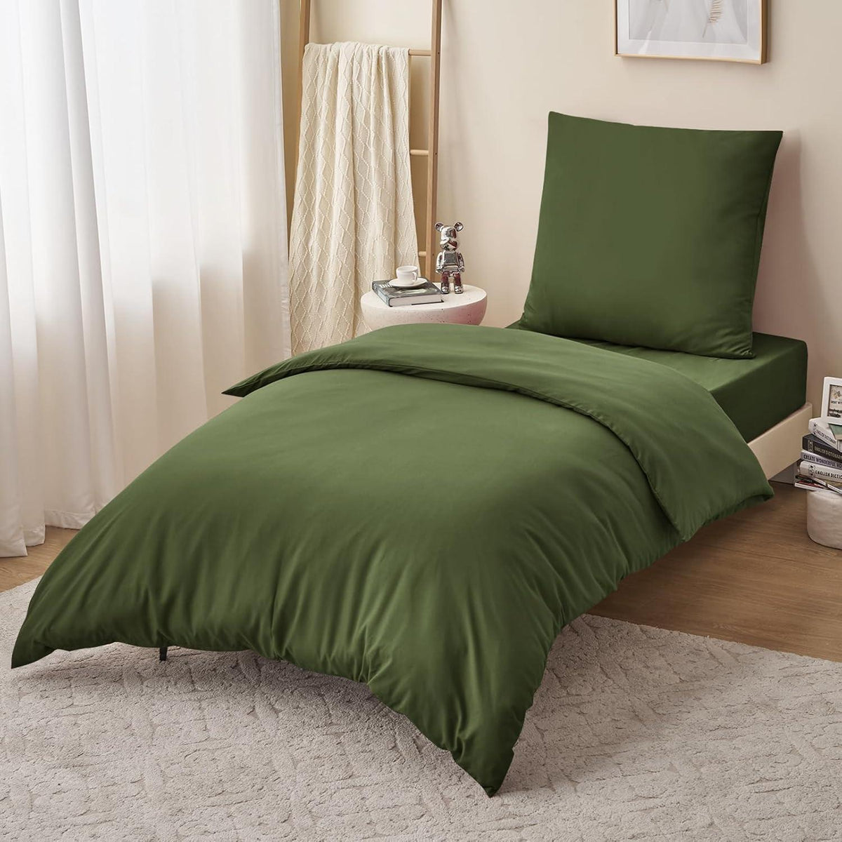 Bettwäsche-Set 155x220 cm Olivgrün Mikrofaser mit Reißverschluss