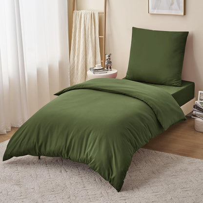 Bettwäsche-Set 155x220 cm Olivgrün Mikrofaser mit Reißverschluss