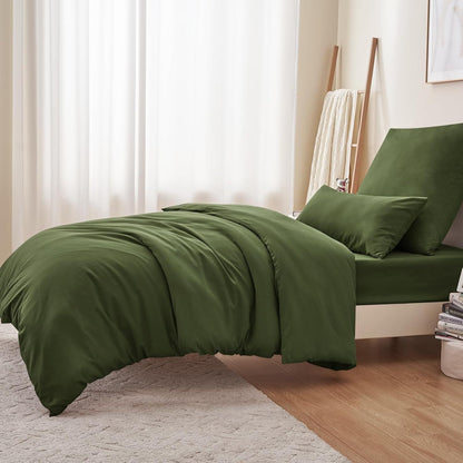 Bettwäsche-Set 155x220 cm Olivgrün Mikrofaser mit Reißverschluss