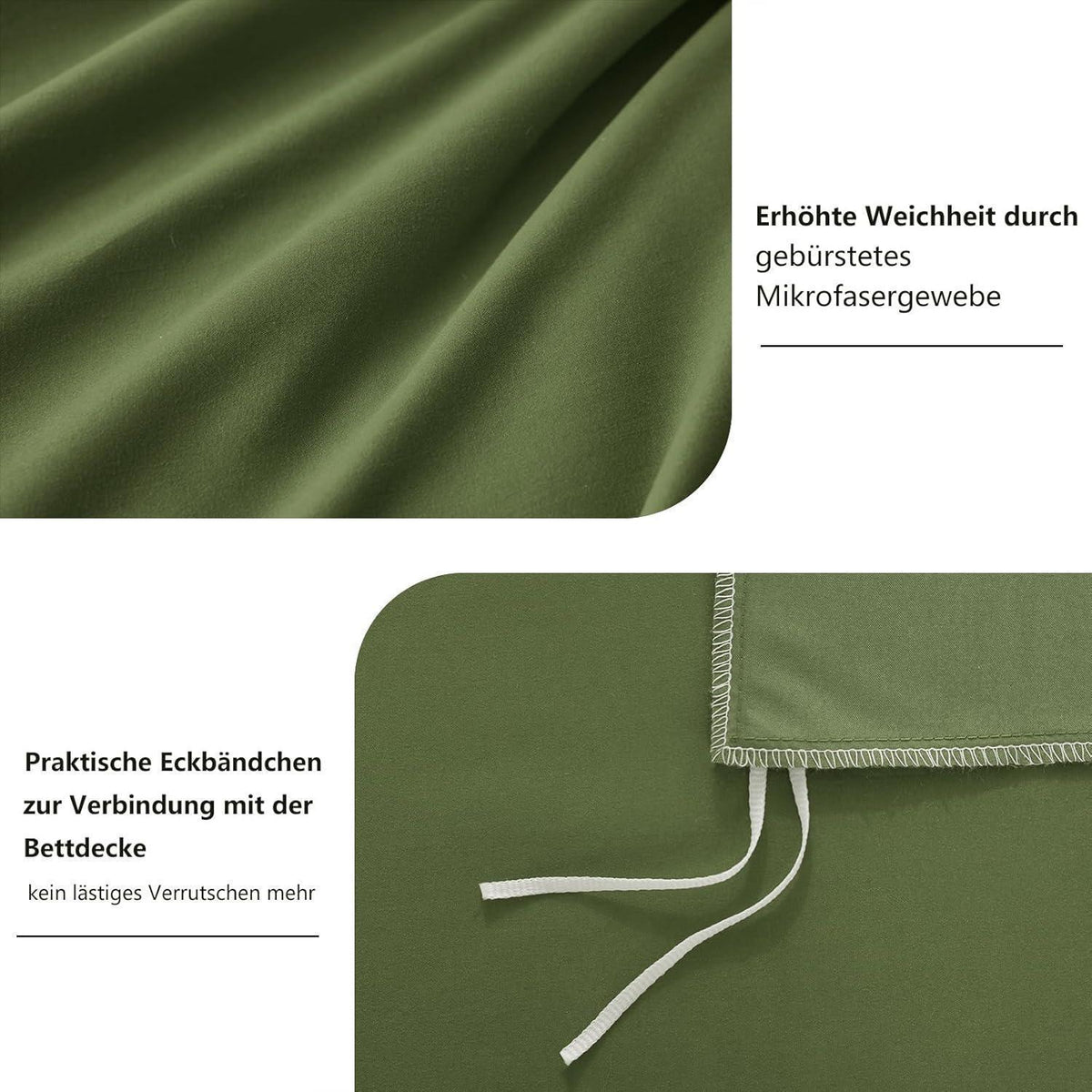 Bettwäsche-Set 155x220 cm Olivgrün Mikrofaser mit Reißverschluss