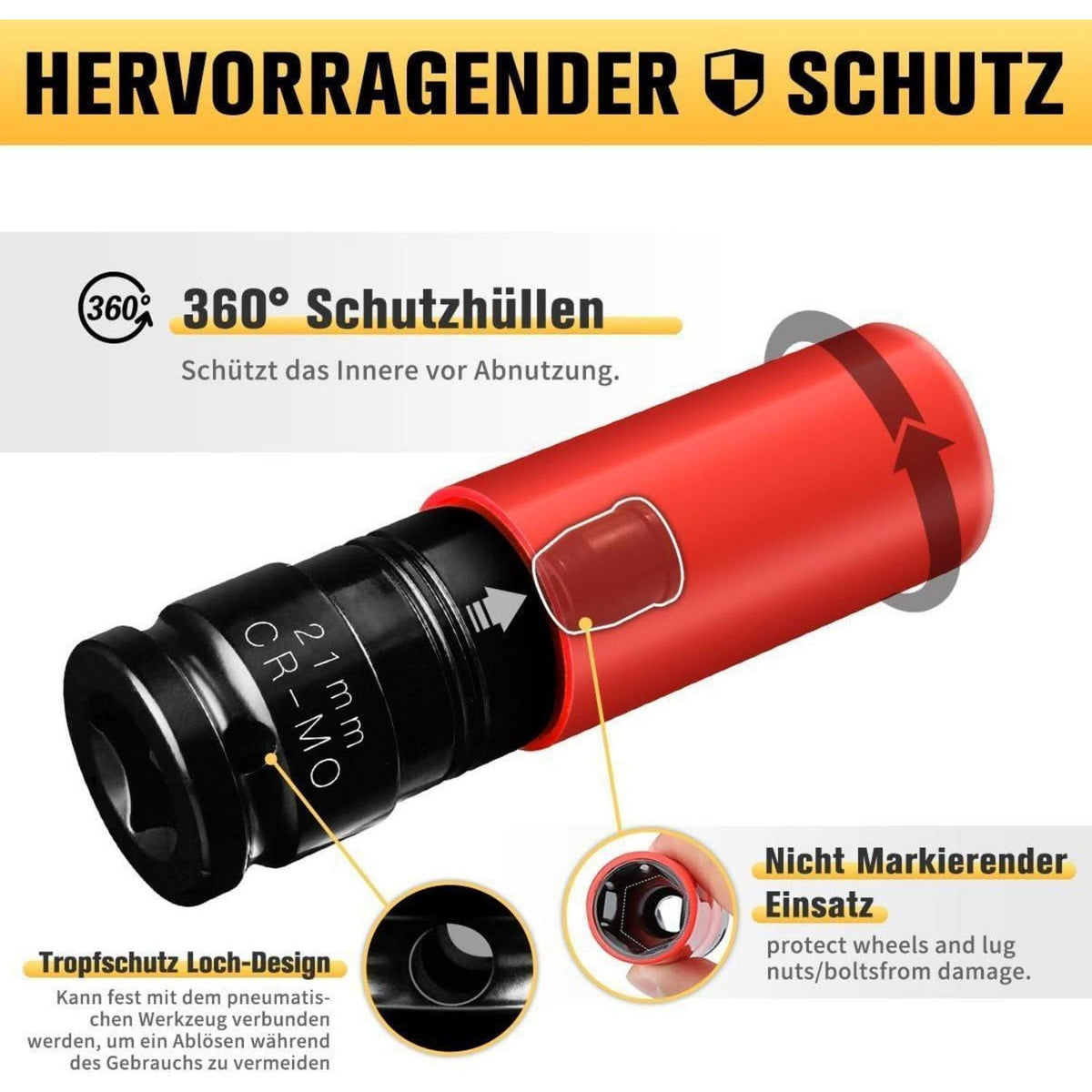 Schlagschrauber Nüsse 17-21mm Cr-Mo Felgenschutz 3tlg