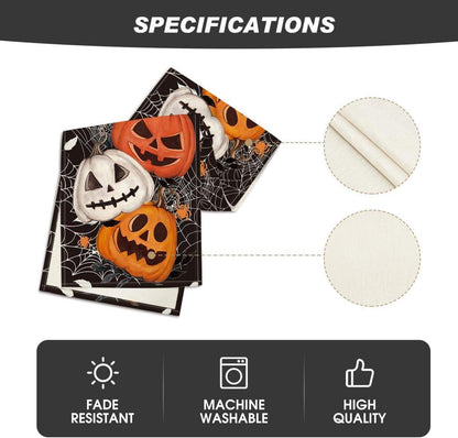 Halloween Tischläufer Schwarz Spinnennetz Kürbisse