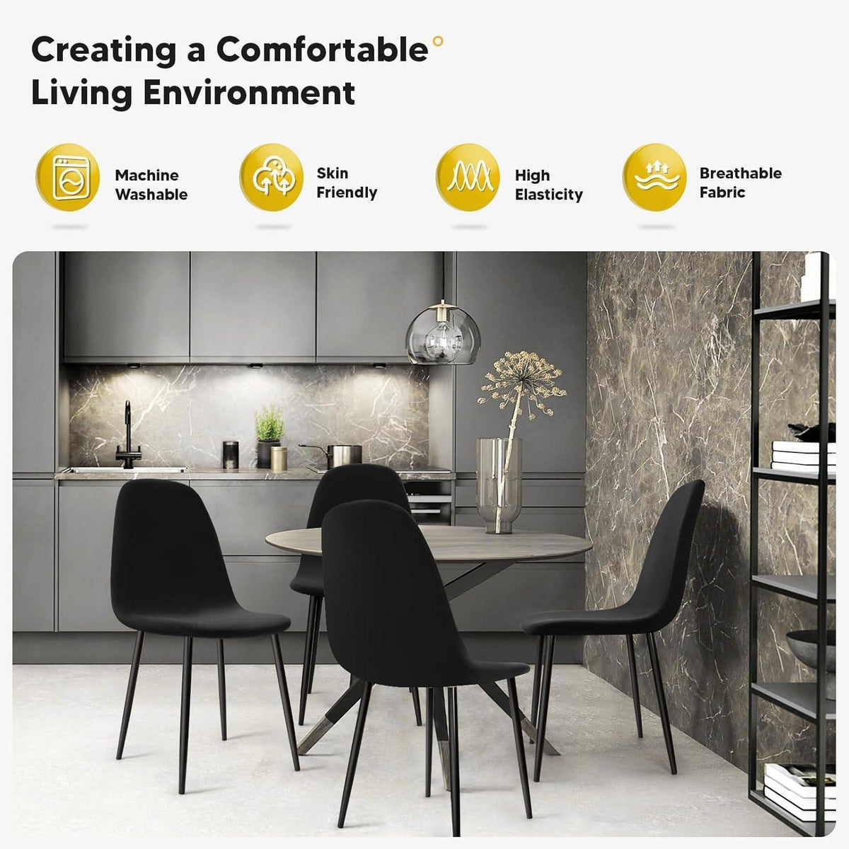 6x Stuhlhussen Stretch Schwarz – Universal Passform