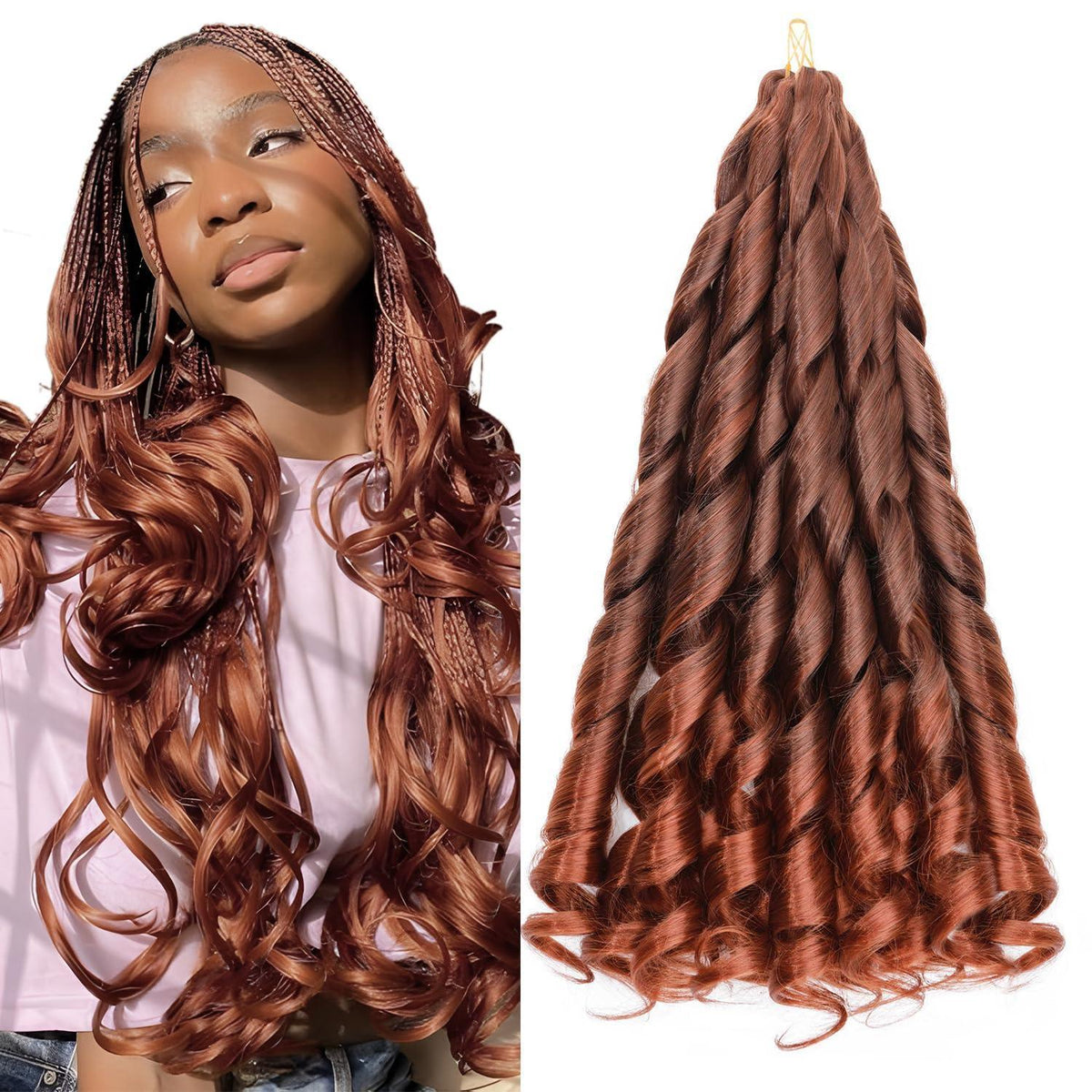 Französische Locken Flechthaar 60cm Auburn bis Kupfer 3er Pack