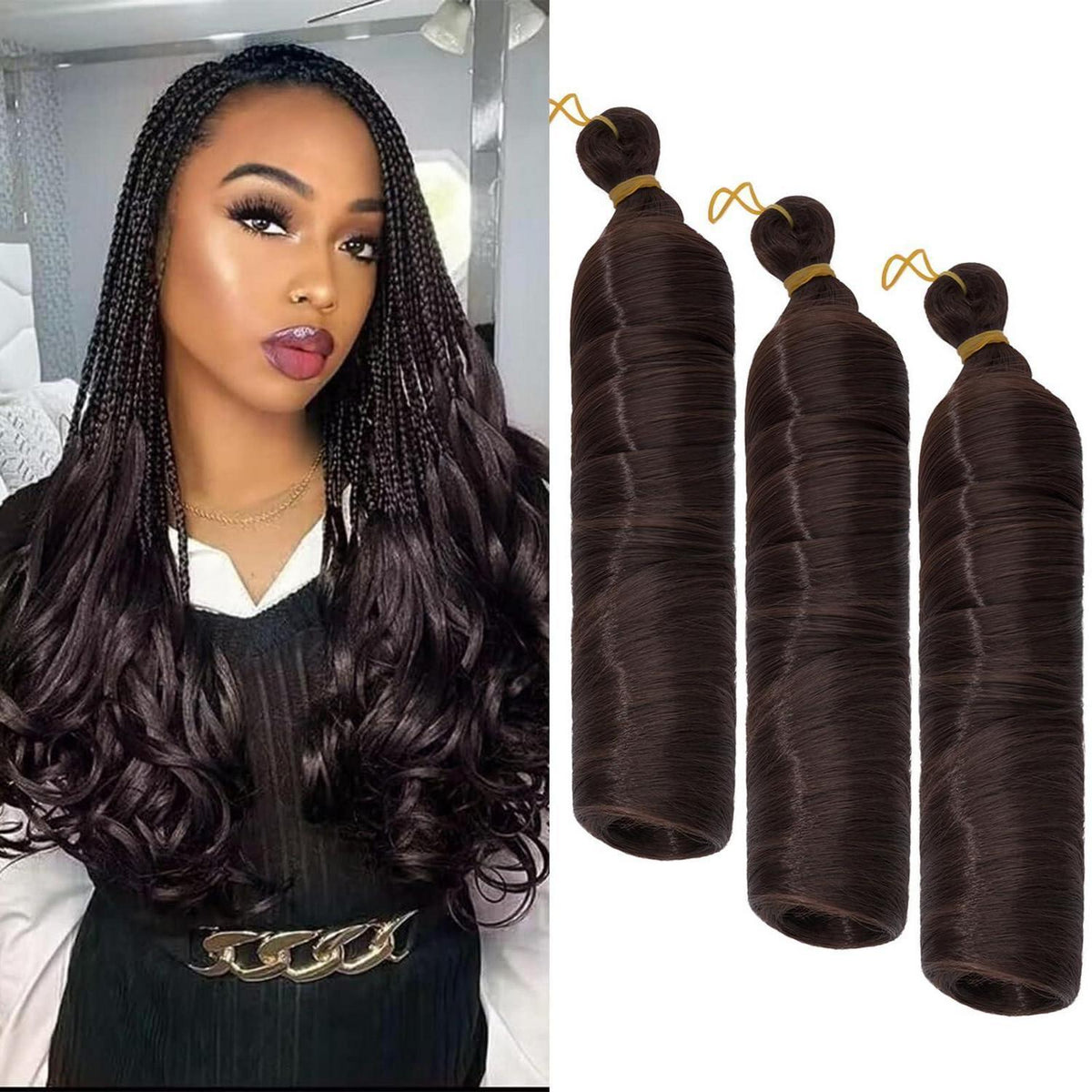 Französische Locken Flechthaar 60cm – 3er Pack für Zöpfe & Locs