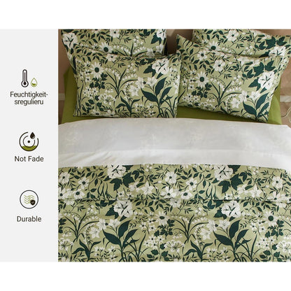 Grüne Baumwoll Bettwäsche Set 200x220 mit Blumenmuster