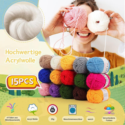 Häkelset für Anfänger: Acrylwolle Häkel Kit mit Zubehör