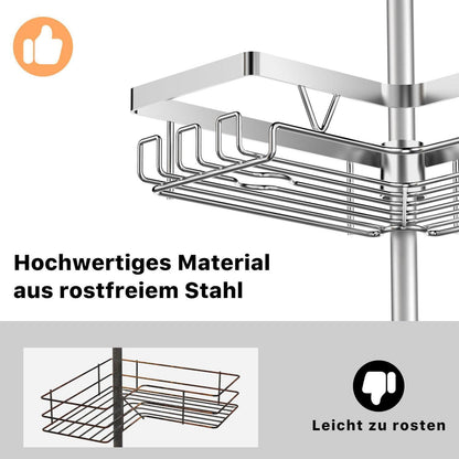 Teleskop Duschregal Eckig – 4 Körbe, Verstellbar, Rostfrei