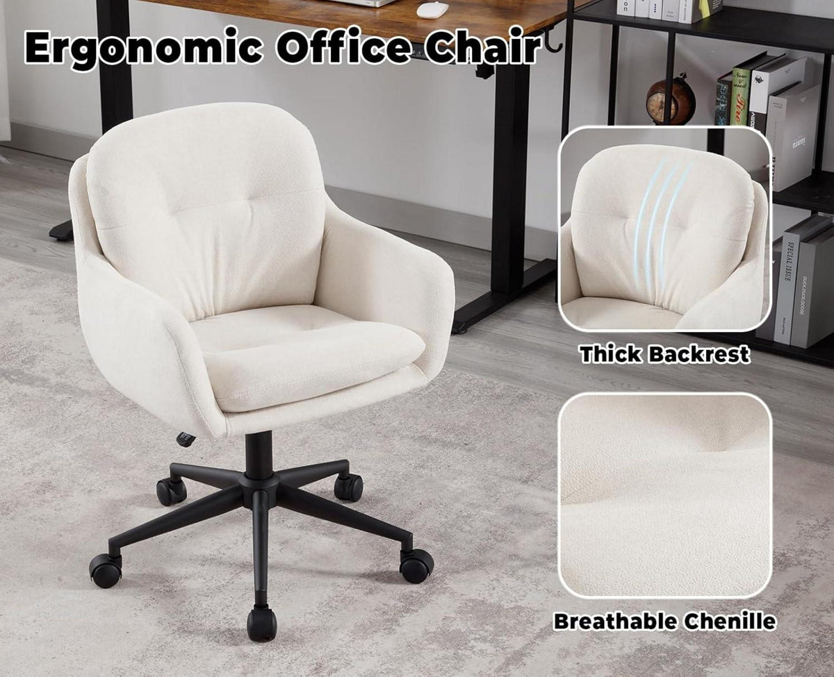 Moderner Chenille Bürostuhl 360° Drehstuhl Verstellbar Beige